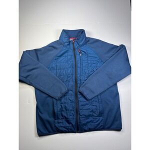 Orvis Hybrid Quilted Fleece Jacket Mens Large Blue Full Zip Insulated Mock Neck